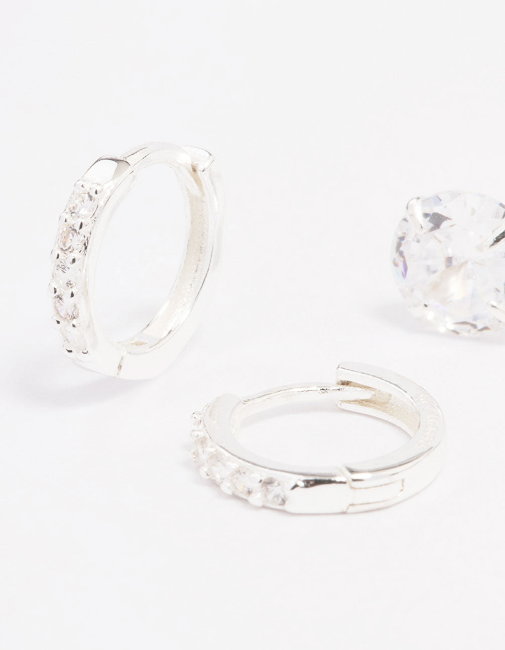 Sterling Silver Cubic Zirconia Stud & Huggie Earring Set