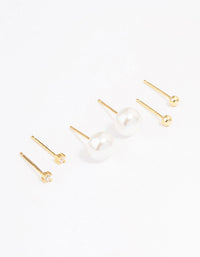 Gold Plated Sterling Silver Pearl & Cubic Zirconia Earring 3-Pack - link has visual effect only