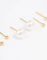 Gold Plated Sterling Silver Pearl & Cubic Zirconia Earring 3-Pack - link has visual effect only