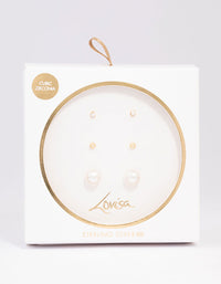 Gold Plated Sterling Silver Pearl & Cubic Zirconia Earring 3-Pack - link has visual effect only