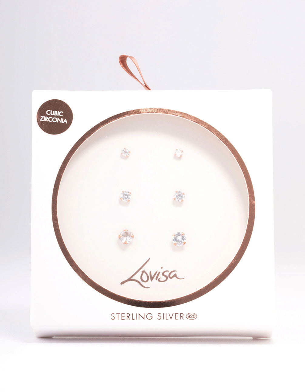 Rose Gold Plated Sterling Silver Graduating Cubic Zirconia Earring 3-Pack