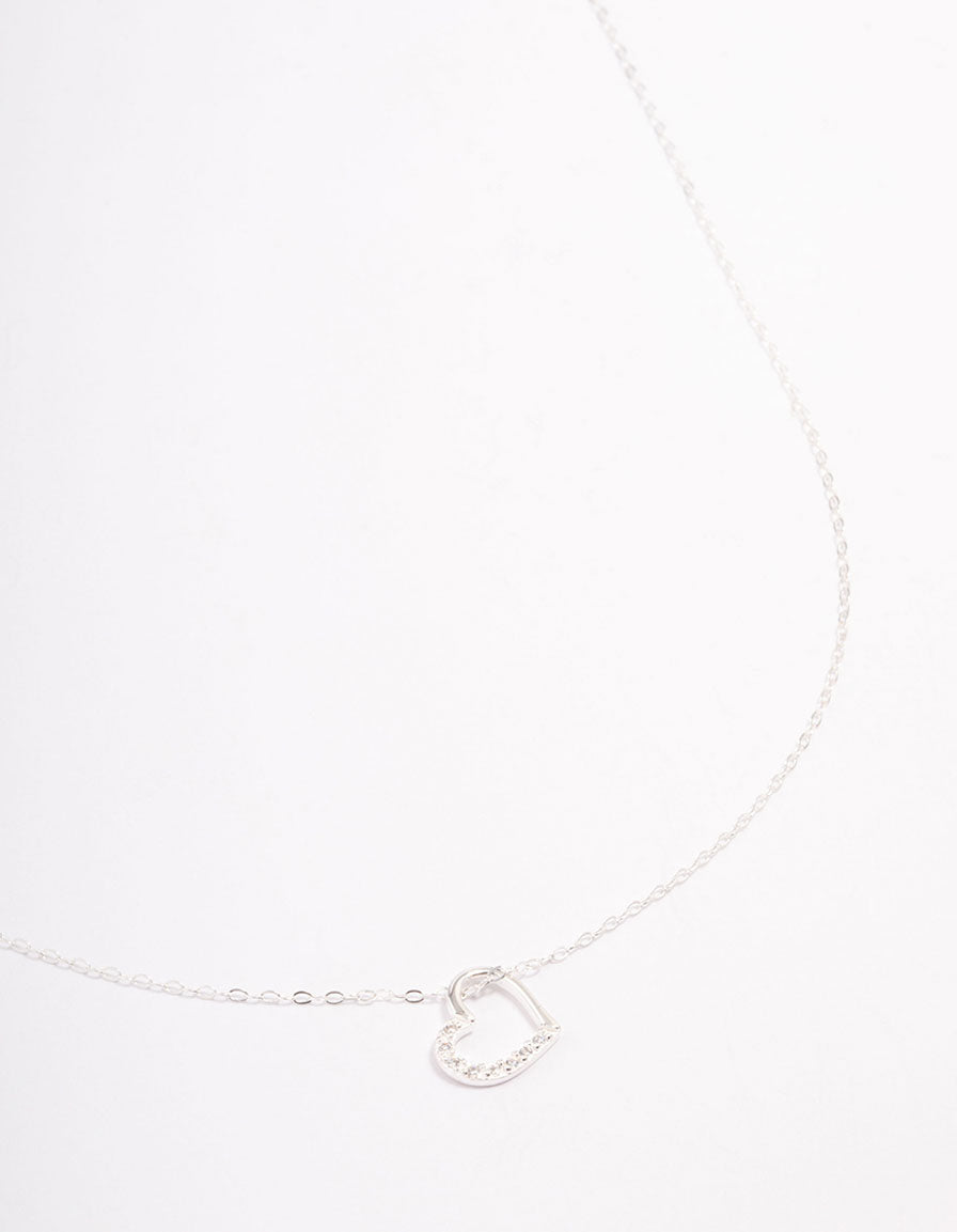 Sterling Silver Open Cubic Zirconia Heart Pendant Necklace