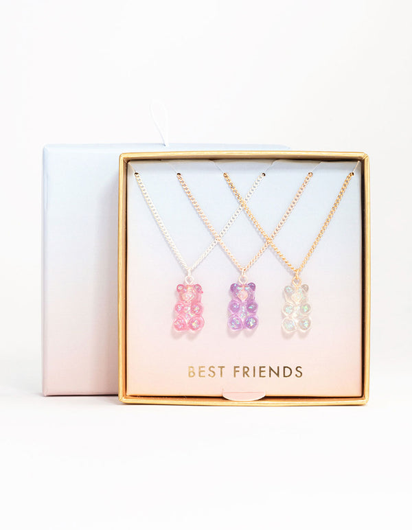 Mixed Metal Holographic Teddy Bear Necklace 3-Pack
