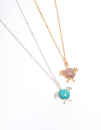 Mixed Metal Turquoise & Amethyst Turtle Necklace Pack - link has visual effect only