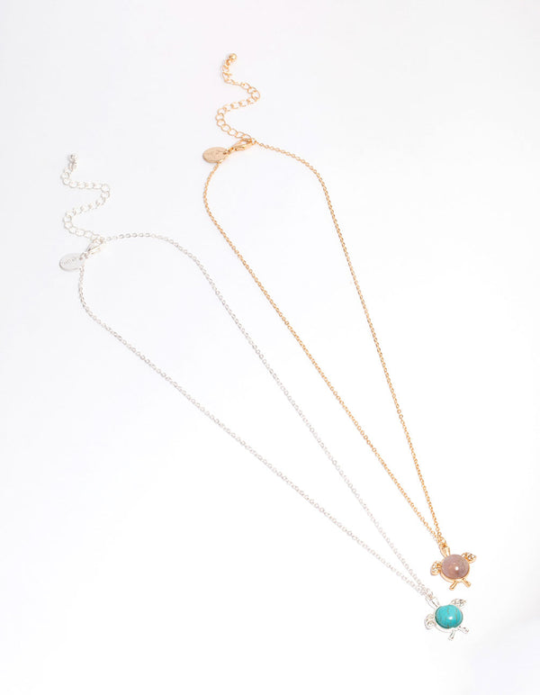 Mixed Metal Turquoise & Amethyst Turtle Necklace Pack