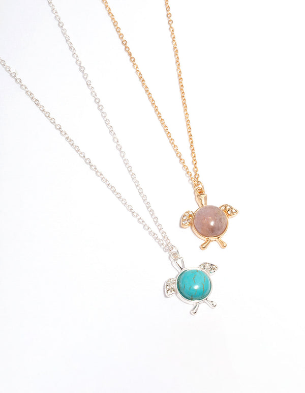 Mixed Metal Turquoise & Amethyst Turtle Necklace Pack