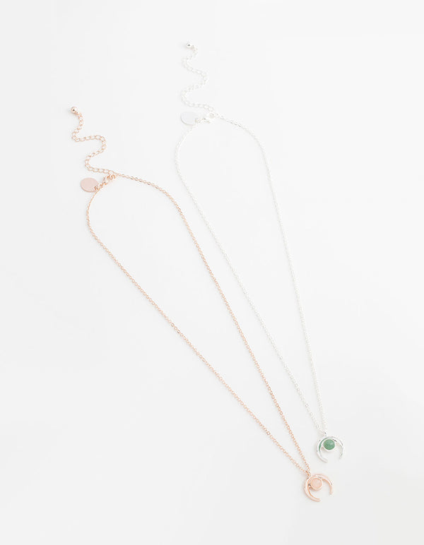 Mixed Metal Semi-Precious Crescent Necklace Pack