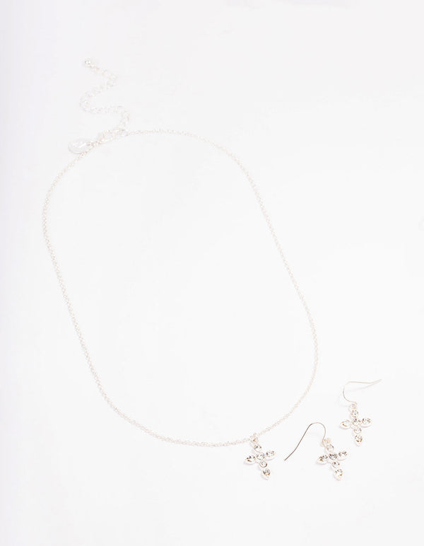 Silver Plated Diamante Cross Jewellery Set