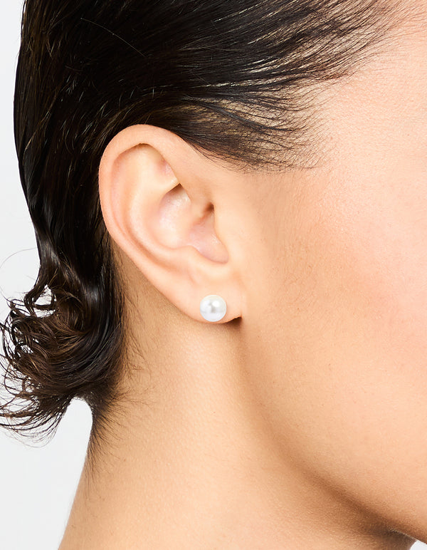 Sterling Silver Pearl Stud Earrings 10mm