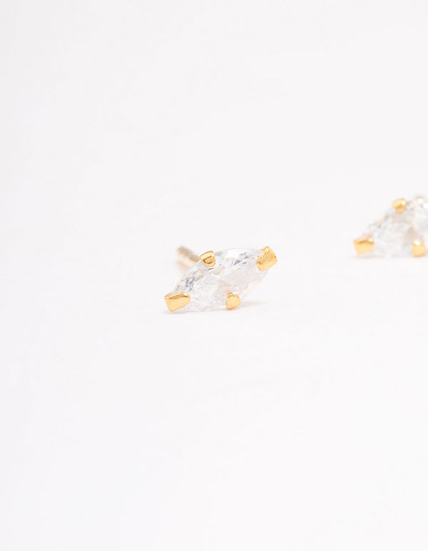 Gold Plated Sterling Silver Baby Marquise Stud Earrings