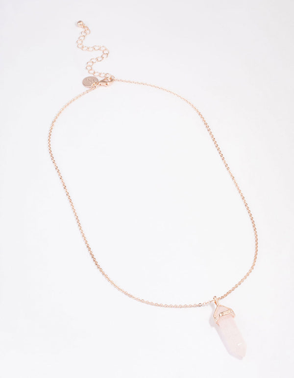 Rose Gold Semi-Precious Rose Quartz Statement Shard Necklace