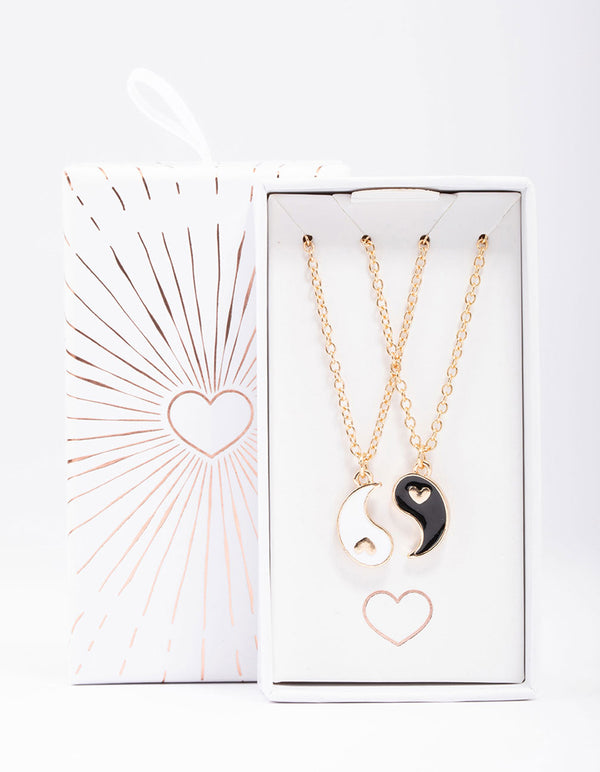 Gold Heart Yin & Yang Necklace Pack