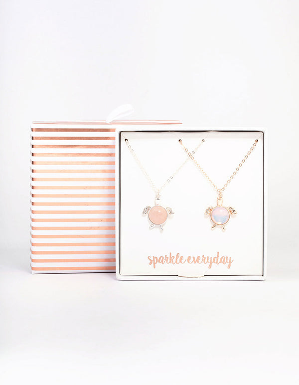 Mixed Metal Pastel Semi-Precious Turtle Necklace Pack