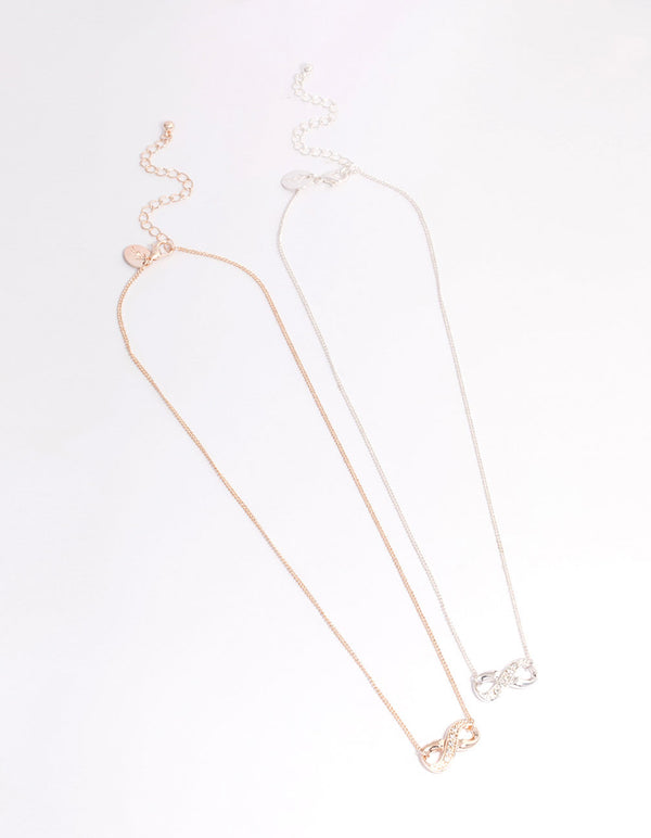 Mixed Metal Diamante Infinity Necklace Pack