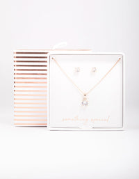 Rose Gold Cubic Zirconia Solitaire Jewellery Set - link has visual effect only