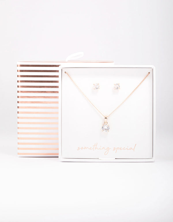 Rose Gold Cubic Zirconia Solitaire Jewellery Set