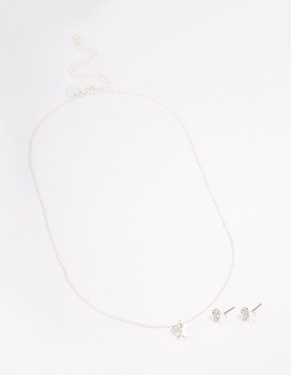 Silver Plated Diamante Butterfly Jewellery Set