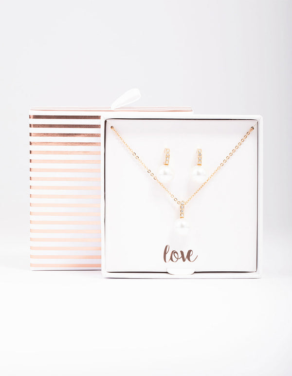 Gold Diamante Pearl Jewellery Set