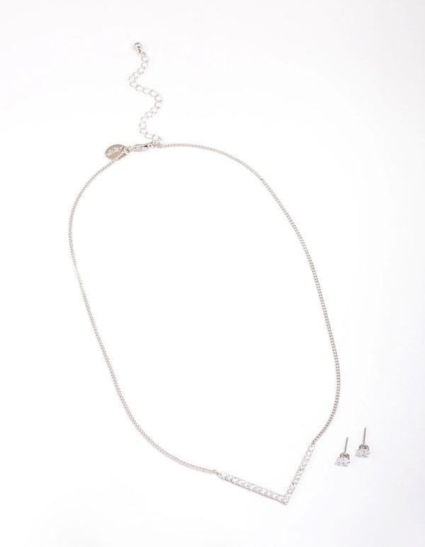 Silver Cubic Zirconia V-Shaped Jewellery Set