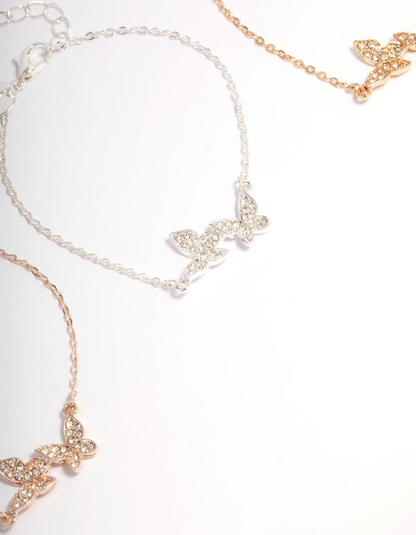 Mixed Metal Pave Butterfly Bracelet 3-Pack