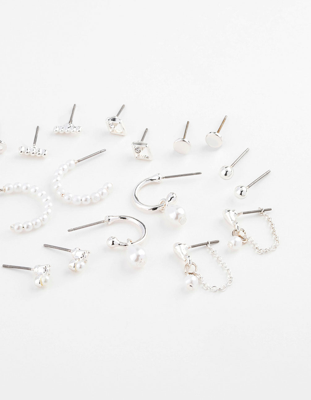 Silver Pearl Mixed Stud & Hoop Earring 12-Pack