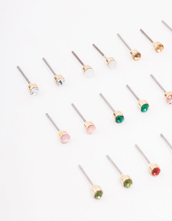 Gold Diamante Stud Earring 12-Pack