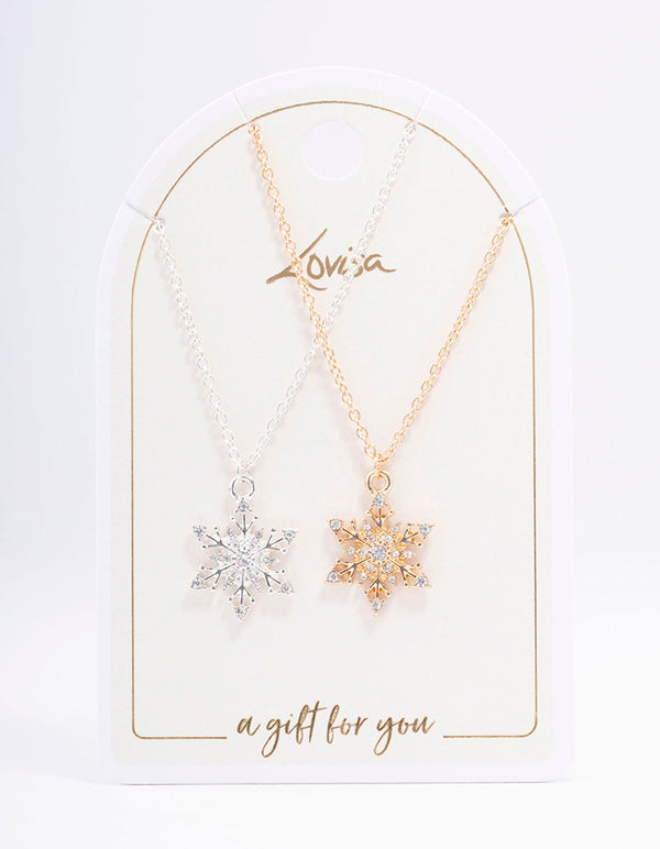 Mixed Metal Diamante Snowflake Necklace Pack