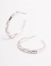 Silver Baguette Medium Hoop Earrings - link has visual effect only