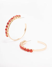 Gold Round Red Diamante Medium Hoop Earrings - link has visual effect only