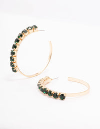 Green Round Diamante Medium Hoop Earrings - link has visual effect only