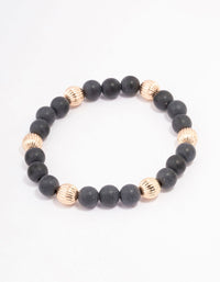 Gold Wide Etched Black Bead Bracelet - link has visual effect only