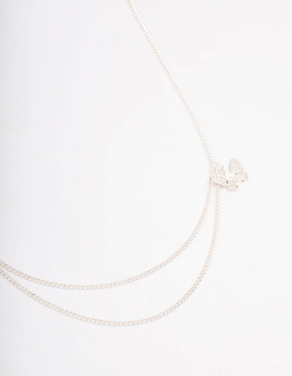 Silver Double Chain Butterfly Necklace