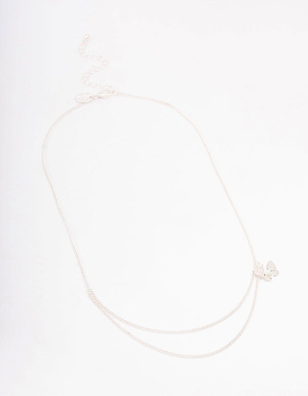 Silver Double Chain Butterfly Necklace