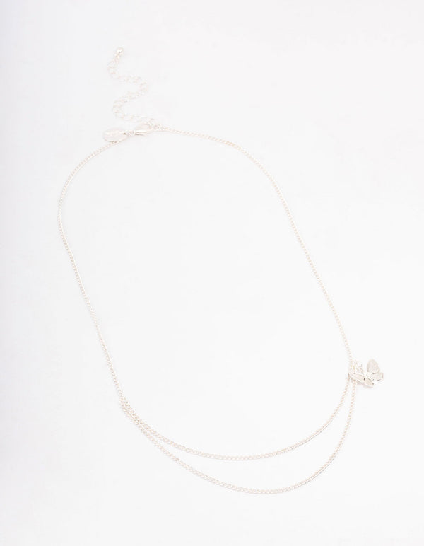 Silver Double Chain Butterfly Necklace