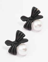 Black Bow Pearl Stud Earrings - link has visual effect only