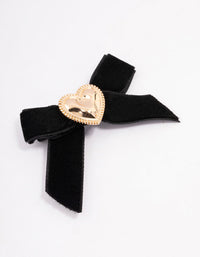 Black Fabric Heart Bow Hair Clip - link has visual effect only