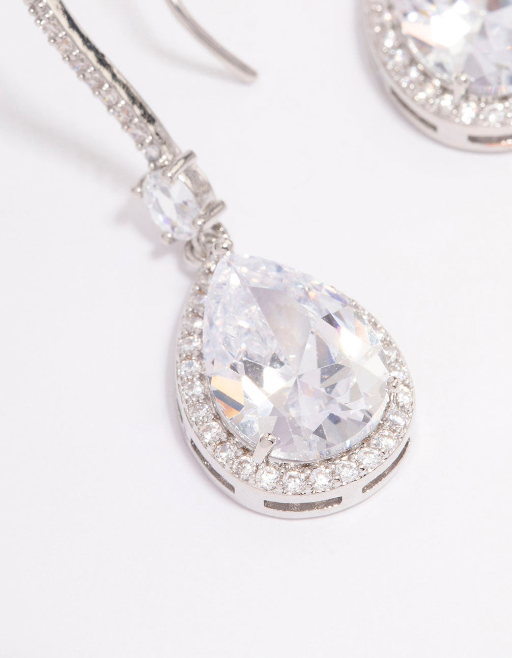 Silver Cubic Zirconia Pear Diamante Hook Drop Earrings