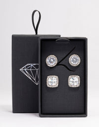 Silver Oval & Square Halo Earring Pack - link has visual effect only