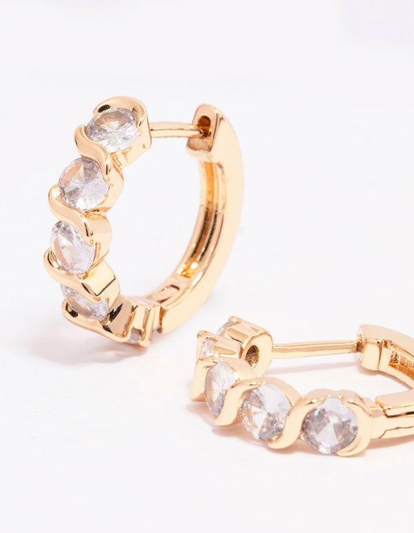 Gold Round Cubic Zirconia Huggie Earrings