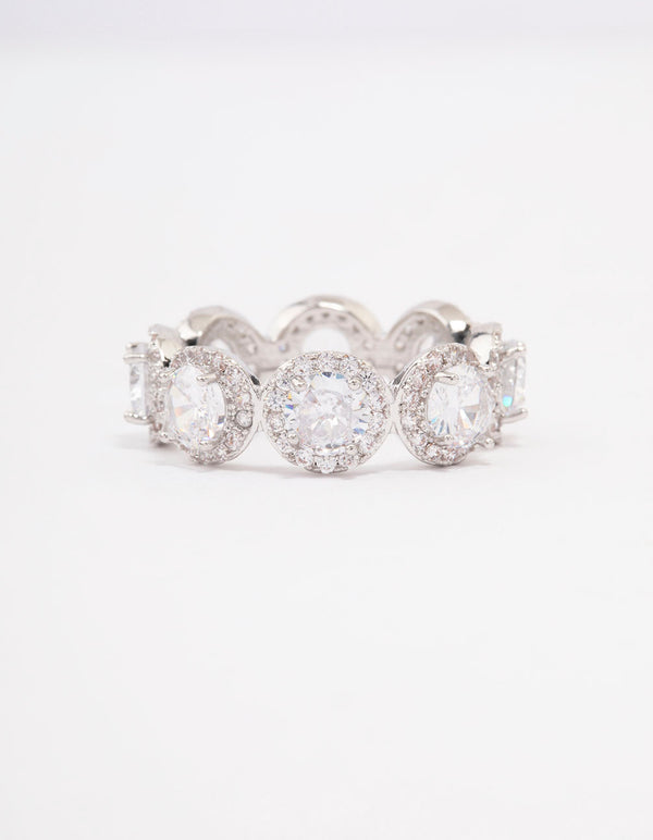 Silver Round Halo Cubic Zirconia Band Ring