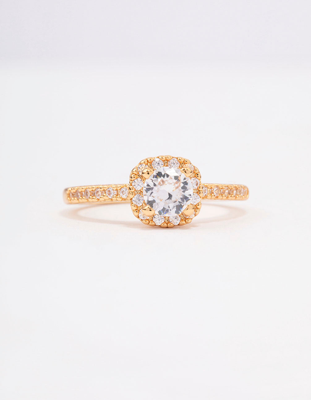 Gold Plated Mini Cushion Cubic Zirconia Engagement Ring