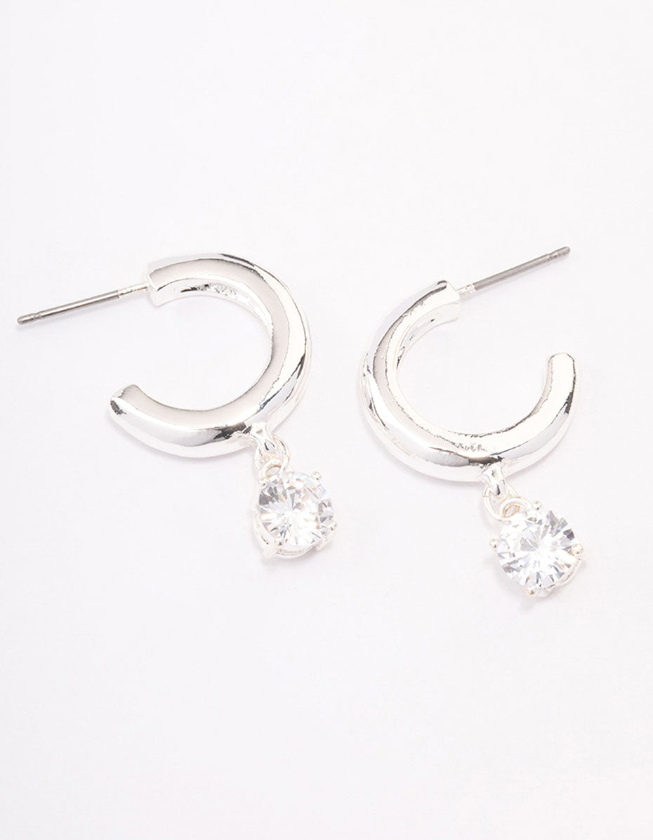 Silver Plated Brass  Cubic Zirconia Hoop Earrings
