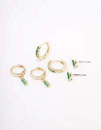 Gold Plated Brass Baguette Stud & Huggie Earring Pack - link has visual effect only