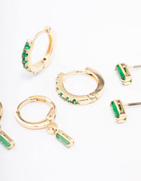 Gold Plated Brass Baguette Stud & Huggie Earring Pack - link has visual effect only