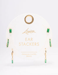 Gold Plated Brass Baguette Stud & Huggie Earring Pack - link has visual effect only