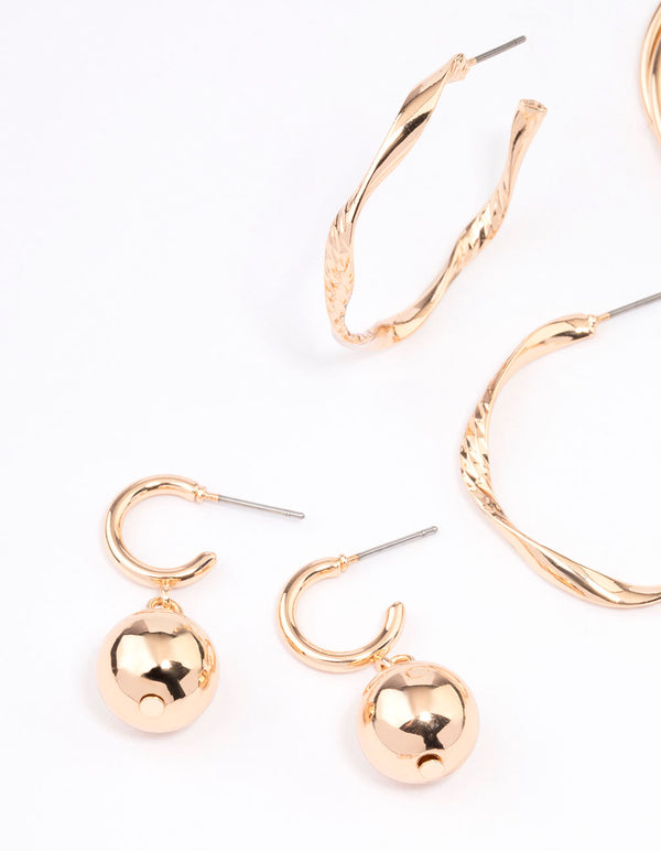 Gold Twisted Hoop Earrings Pack