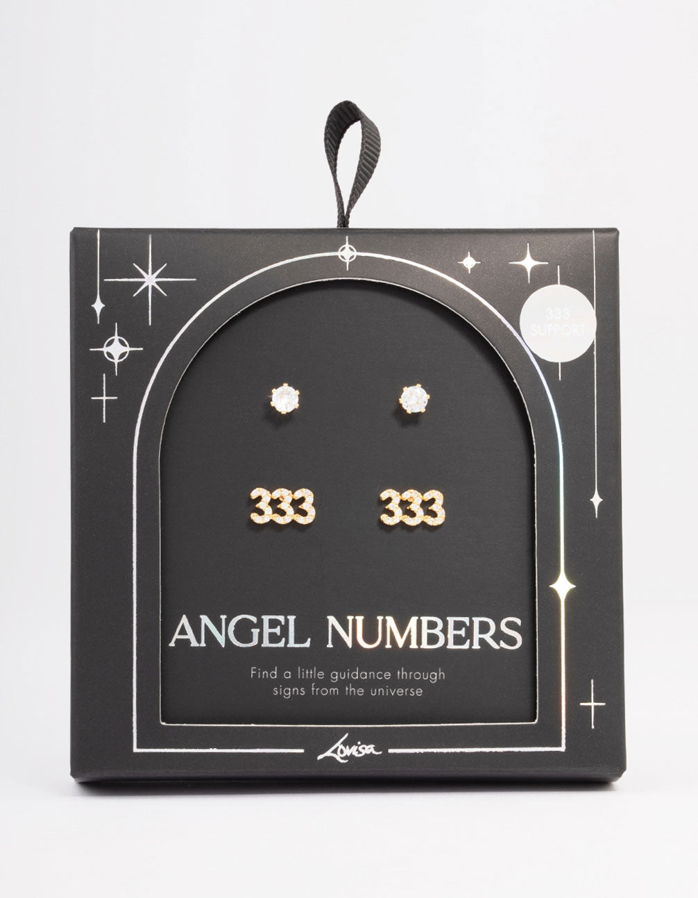 Gold Plated Cubic Zirconia Angel Number 333 Stud Earring Pack