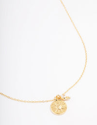 Gold Plated Star Disc & Cubic Zirconia Drop Pendant Necklace - link has visual effect only