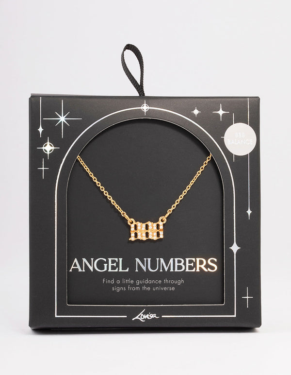 Gold Plated Cubic Zirconia 888 Angel Number Pendant Necklace