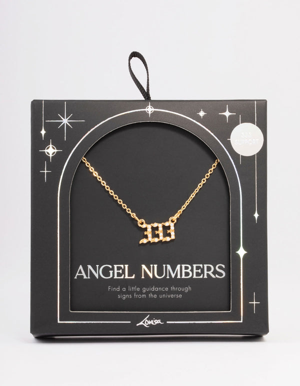 Gold Plated Cubic Zirconia 333 Angel Number Pendant Necklace